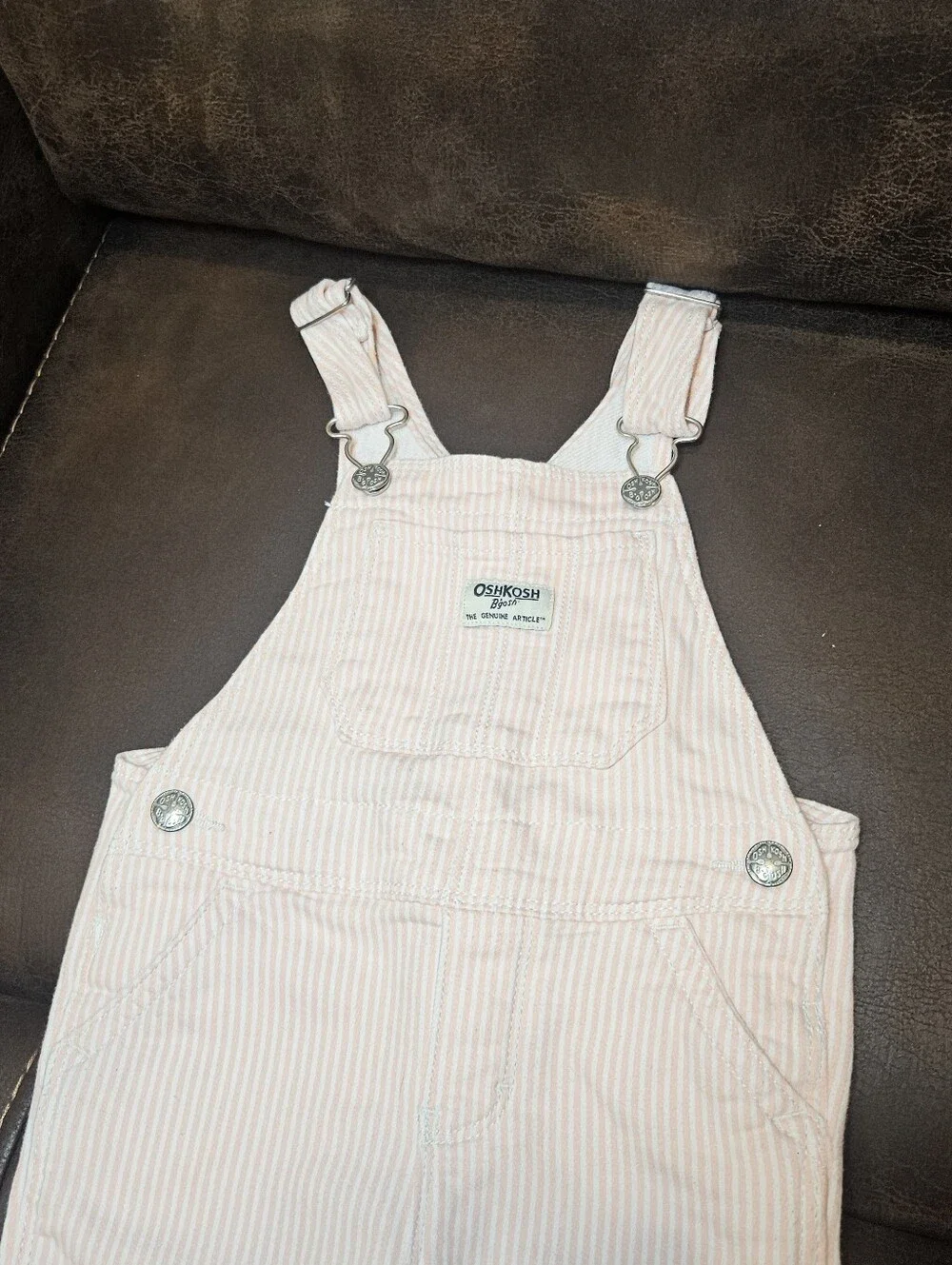 OshKosh B'gosh Pale Pink & White Stripe Kids Overalls 3T
